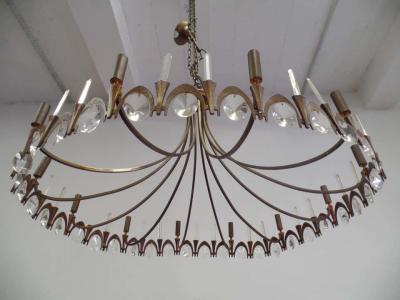 Pietro Chiesa Italian Gilt Bronze Crystal Chandelier Attr Pietro Chiesa for Fontana Arte
