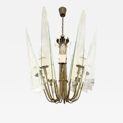 Pietro Chiesa Large Glass Petal Chandelier Attributed to Fontana Arte