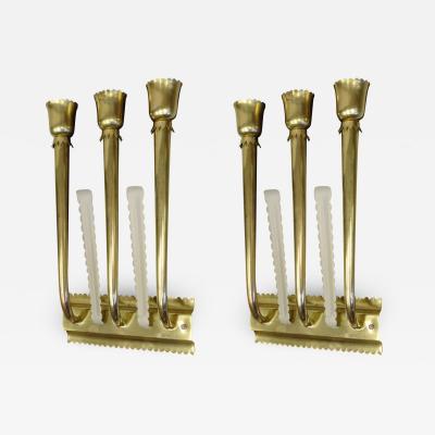 Pietro Chiesa Pair Large Italian Mid Century Brass Wall Sconces Pietro Chiesa Fontana Arte