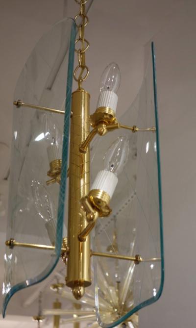 Pietro Chiesa Pair of Vintage Glass and Brass Pietro Chiesa Style Lanterns or Chandeliers