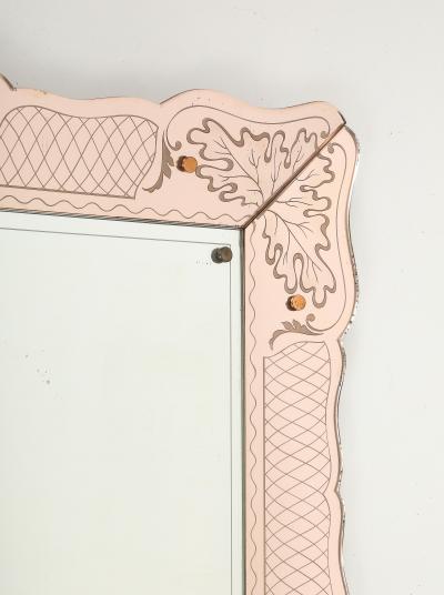 Pietro Chiesa Rare Rectangular Pink Rose Etched Glass Mirror by Pietro Chiesa