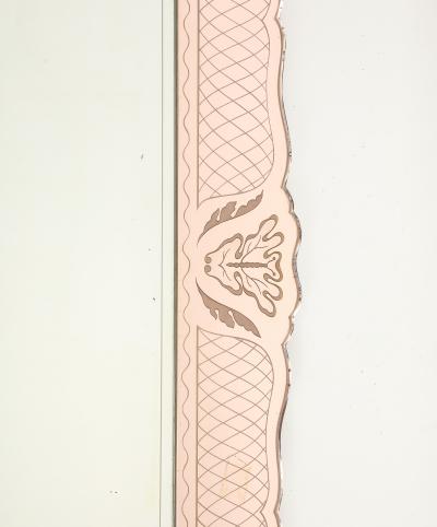 Pietro Chiesa Rare Rectangular Pink Rose Etched Glass Mirror by Pietro Chiesa