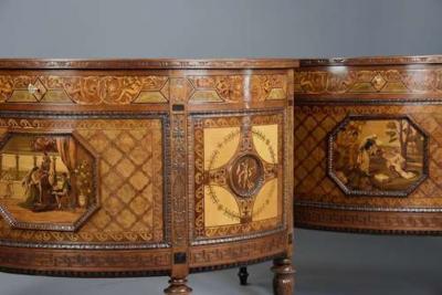Pietro Ferrario Pair of Italian exhibition quality demi lune side cabinets by Ferrario