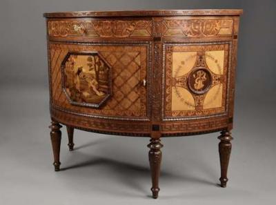 Pietro Ferrario Pair of Italian exhibition quality demi lune side cabinets by Ferrario