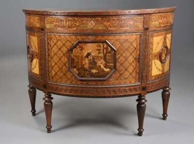 Pietro Ferrario Pair of Italian exhibition quality demi lune side cabinets by Ferrario