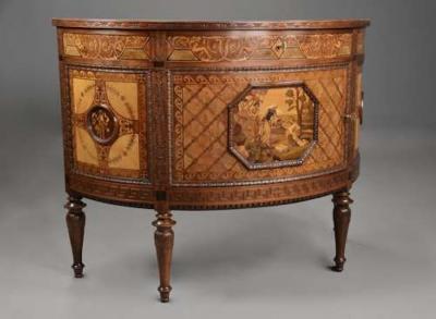 Pietro Ferrario Pair of Italian exhibition quality demi lune side cabinets by Ferrario