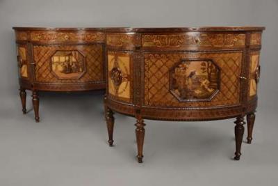 Pietro Ferrario Pair of Italian exhibition quality demi lune side cabinets by Ferrario