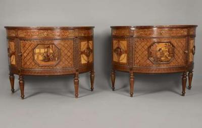 Pietro Ferrario Pair of Italian exhibition quality demi lune side cabinets by Ferrario