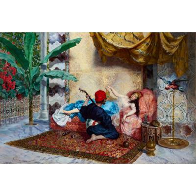 Pietro Gabrini Large antique Italian figurative Orientalist oil painting by Pietro Gabrini