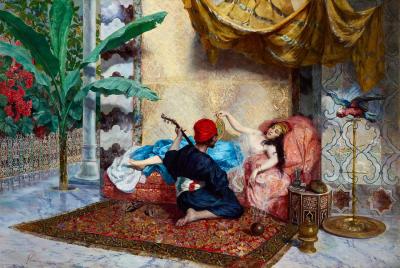 Pietro Gabrini Large antique Italian figurative Orientalist oil painting by Pietro Gabrini