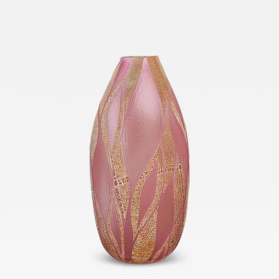 Pietro and Riccardo Ferro Glass Battuto Pink and Gold leaf Blown vase Murano