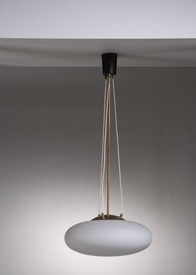 Pill Shaped Opaline Glass and Brass Pendant Italy 1950s