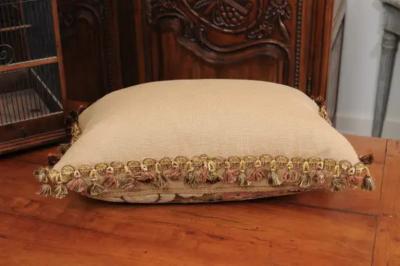 Pillow Made from a 19th Century French Tapestry with Floral D cor and Tassels