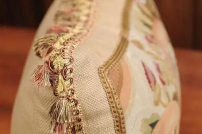 Pillow Made from a 19th Century French Tapestry with Floral D cor and Tassels