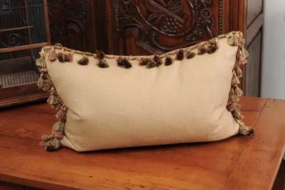 Pillow Made from a 19th Century French Tapestry with Floral D cor and Tassels