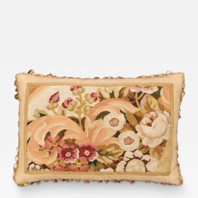 Pillow Made from a 19th Century French Tapestry with Floral D cor and Tassels