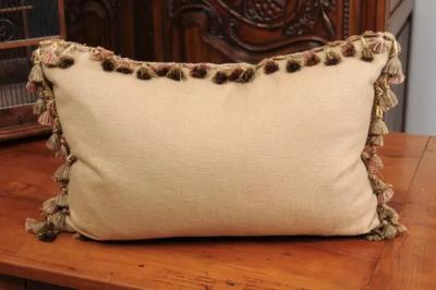Pillow Made from a 19th Century French Tapestry with Floral D cor and Tassels