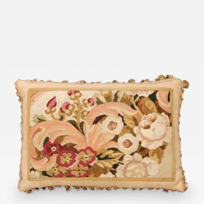 Pillow Made from a 19th Century French Tapestry with Floral D cor and Tassels