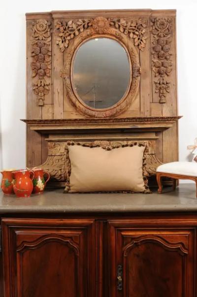 Pillow Made from a 19th Century French Tapestry with Floral D cor and Tassels