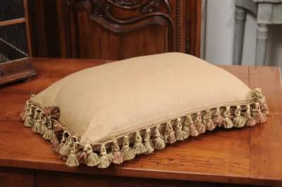 Pillow Made from a 19th Century French Tapestry with Floral Decor and Tassels