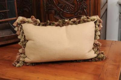 Pillow Made from a 19th Century French Tapestry with Floral Decor and Tassels