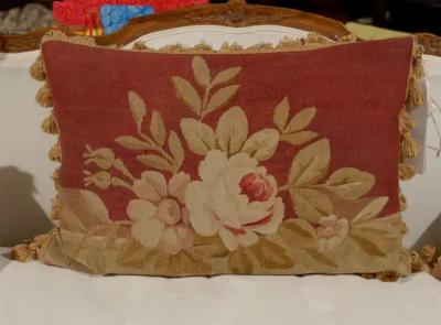 Pillows Made from 19th Century Antique French Aubusson Gold Red Beige