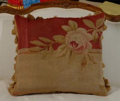 Pillows Made from 19th Century Antique French Aubusson Gold Red Beige