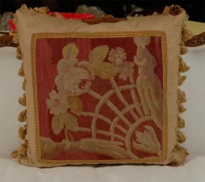 Pillows Made from 19th Century Antique French Aubusson Gold Red Beige