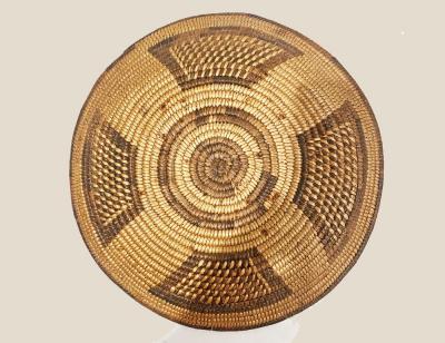 Pima Akimel OOdham basketry tray with trapezoidal designs