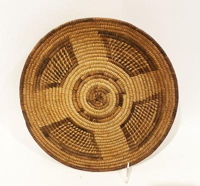 Pima Akimel OOdham basketry tray with trapezoidal designs