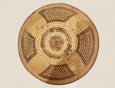 Pima Akimel OOdham basketry tray with trapezoidal designs