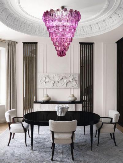 Pink Amethyst color Shell Murano Glass Huge Chandelier 1980