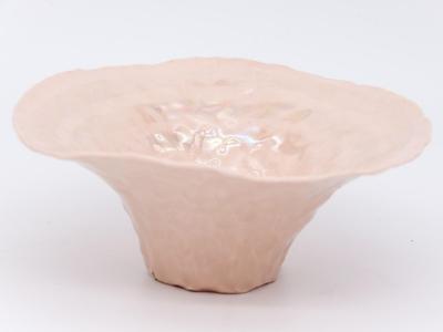 Pink Ceramic Bowl with Pearl Luster Stripe 21st Century