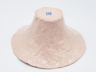 Pink Ceramic Bowl with Pearl Luster Stripe 21st Century