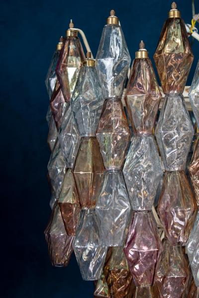 Pink Iridescent and Clear Oval Shaped Poliedri Chandelier 1955