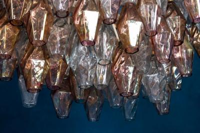 Pink Iridescent and Clear Oval Shaped Poliedri Chandelier 1955