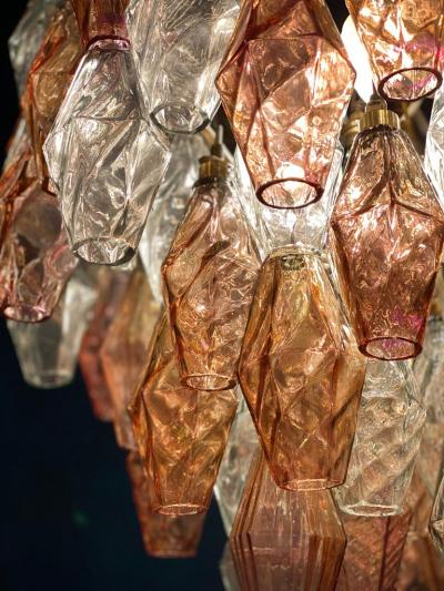 Pink Iridescent and Clear Oval Shaped Poliedri Chandelier 1955