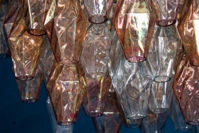 Pink Iridescent and Clear Oval Shaped Poliedri Chandelier 1955
