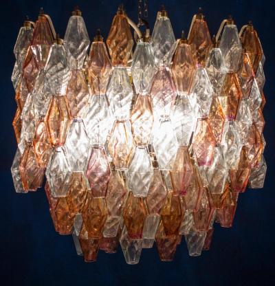 Pink Iridescent and Clear Oval Shaped Poliedri Chandelier 1955