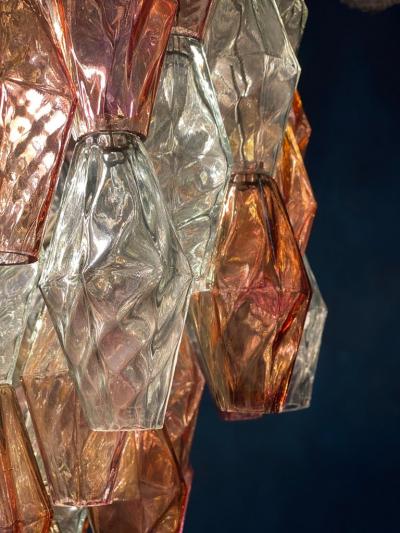 Pink Iridescent and Clear Oval Shaped Poliedri Chandelier 1955