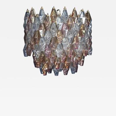 Pink Iridescent and Clear Oval Shaped Poliedri Chandelier 1955