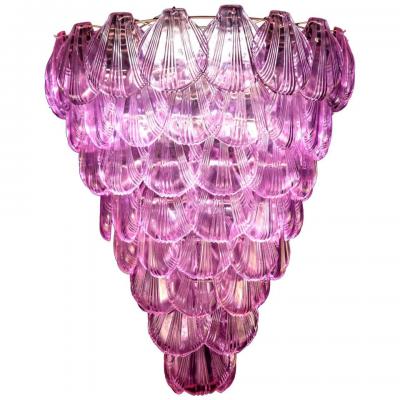 Pink Shell Pair of Murano Glass Huge Chandelier 1980