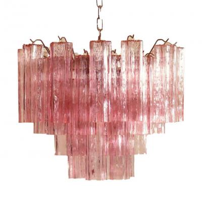 Pink Tronchi Pair of Murano Glass Chandelier 1970s