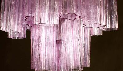 Pink Tronchi Pair of Murano Glass Chandelier 1970s
