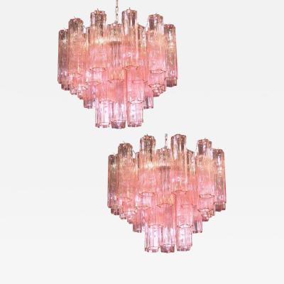 Pink Tronchi Pair of Murano Glass Chandelier 1970s