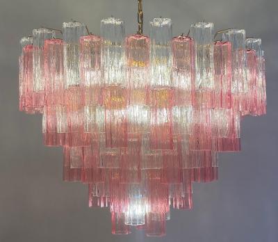 Pink and Clear Large Murano Glass Tronchi Chandelier or Ceiling Light