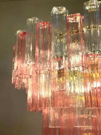 Pink and Clear Large Murano Glass Tronchi Chandelier or Ceiling Light