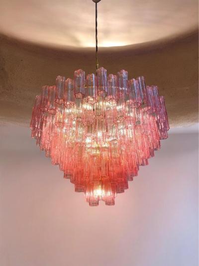 Pink and Clear Large Murano Glass Tronchi Chandelier or Ceiling Light