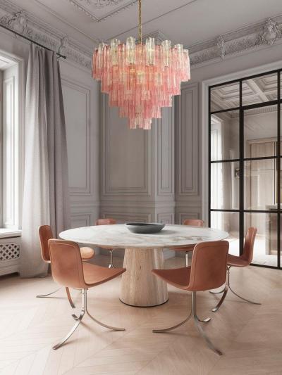 Pink and Clear Large Murano Glass Tronchi Chandelier or Ceiling Light