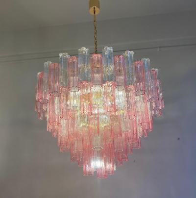 Pink and Clear Large Murano Glass Tronchi Chandelier or Ceiling Light